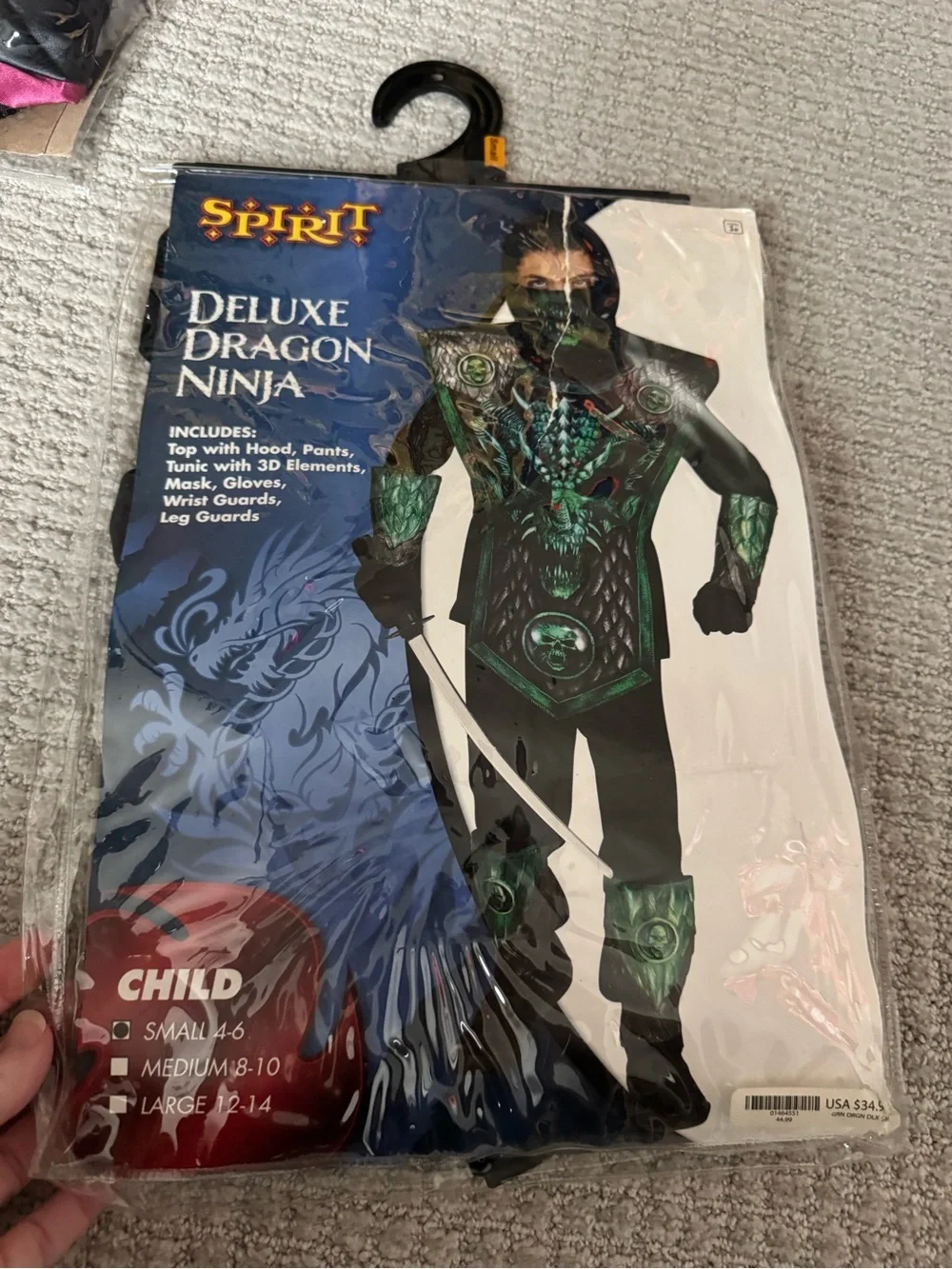 NWT size small 4-6 Spirit Deluxe Dragon Ninja Kids Costume - Black & Green
